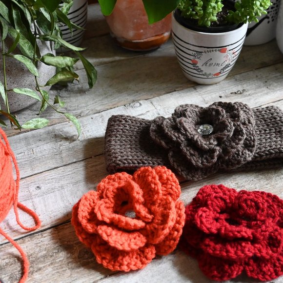 new hand made knit headband earwarmer for child crochet interchangeable flowers - Picture 4 of 6